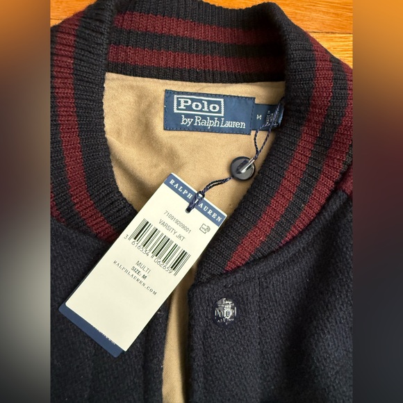 Polo Ralph Lauren Men's Varsity Jacket in Navy and Burgundy - Picture 9 of 10